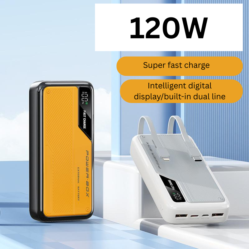 120W Universal Super Fast Charging Built-in Wire Mobile Power Bank PB