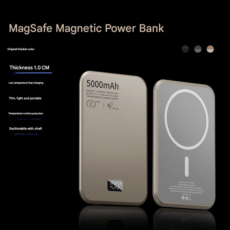 Magsafe Magnetic Wireless Charging Treasure 5000 MAh Aluminum Alloy Digital Display Two-Way Mobile Power Bank PB