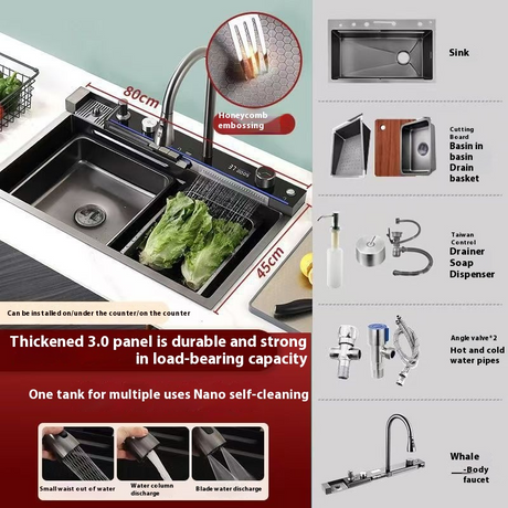 Customized Whale Flying Rain Trough Waterfall Digital Display Button Thickened Honeycomb Embossed Large Single Slot Aluminum Core High-end Faucet KS