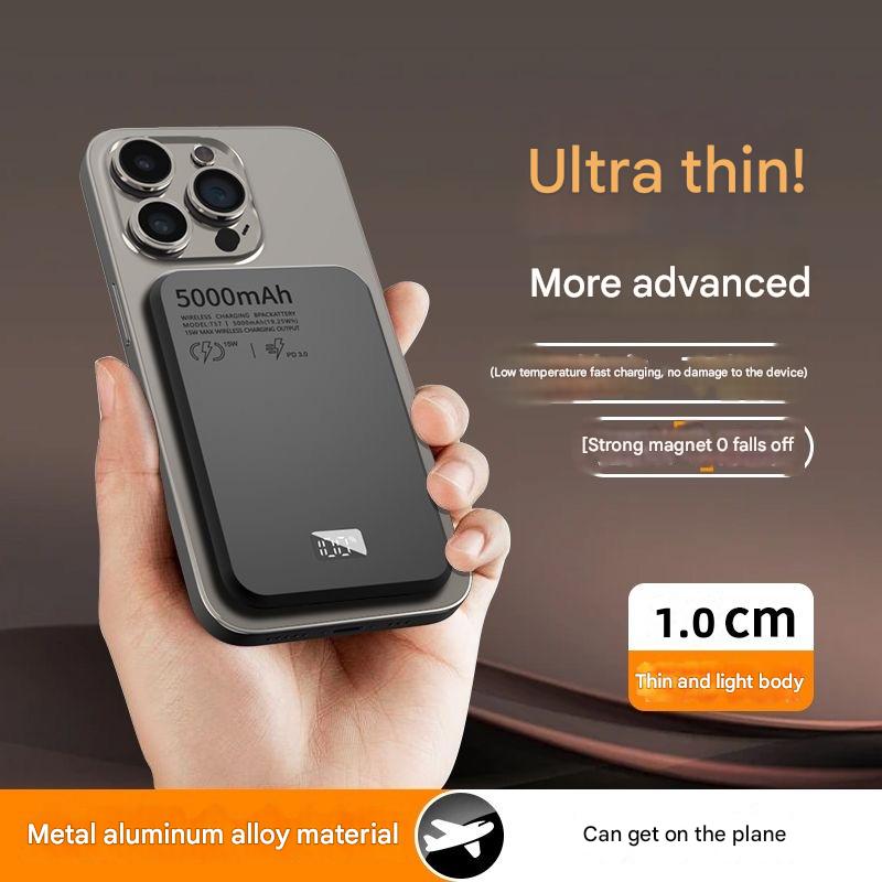 Magsafe Magnetic Wireless Charging Treasure 5000 MAh Aluminum Alloy Digital Display Two-Way Mobile Power Bank PB