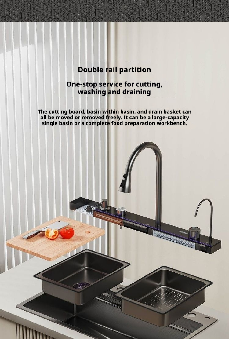 حوض من الألومنيوم بفتحة واحدة كبيرة منقوش على شكل قرص العسل بتصميم حوت طائر مخصص مع شاشة رقمية وزر KS