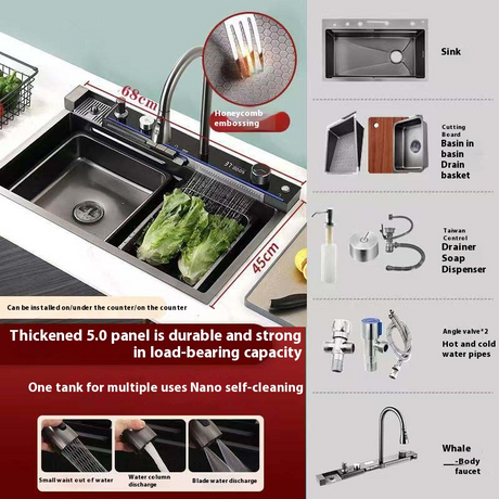 Customized Whale Flying Rain Trough Waterfall Digital Display Button Thickened Honeycomb Embossed Large Single Slot Aluminum Core High-end Faucet KS