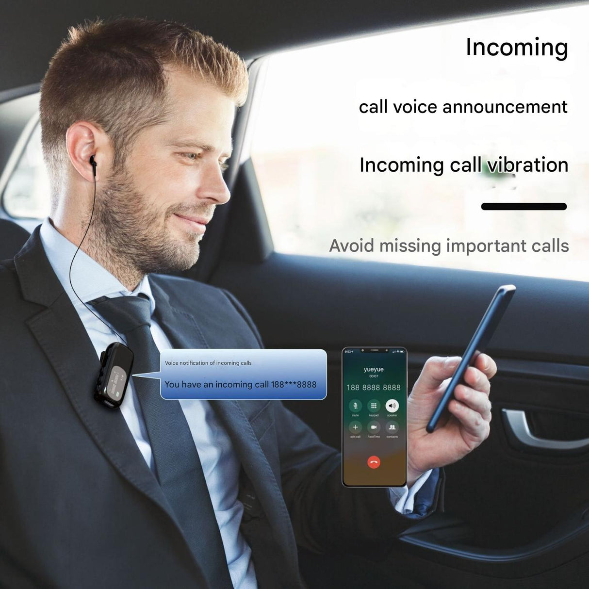 V5.4 Wireless In-Ear Ultra-Long Battery Life Digital Display Noise Reduction Single-Ear Pull-Wire Collar Clip Earphones HEP