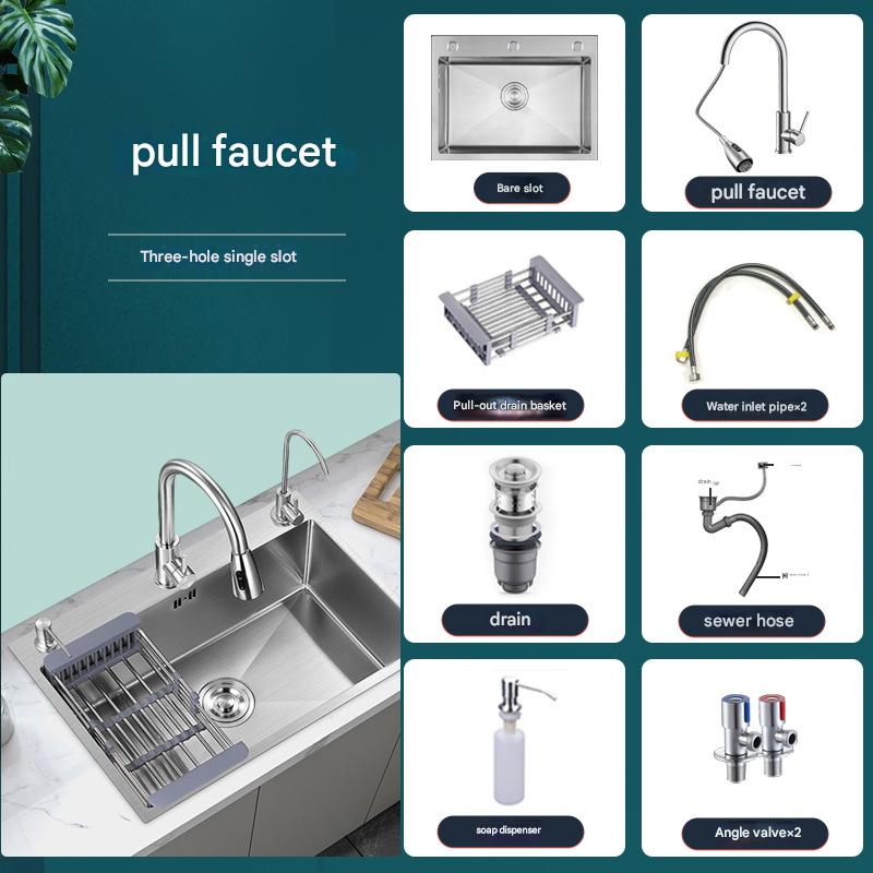 Stainless Steel Sink Household Kitchen Large Single Bowl Sink Vegetable Sink Three-hole Brushed Basin KS