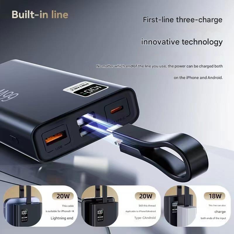 Power Bank Built-in Cable Super Fast Charging 66W Large Capacity PB