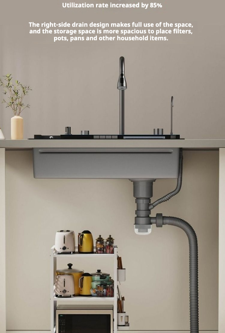 حوض من الألومنيوم بفتحة واحدة كبيرة منقوش على شكل قرص العسل بتصميم حوت طائر مخصص مع شاشة رقمية وزر KS