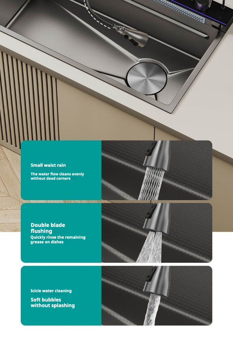 حوض من الألومنيوم بفتحة واحدة كبيرة منقوش على شكل قرص العسل بتصميم حوت طائر مخصص مع شاشة رقمية وزر KS