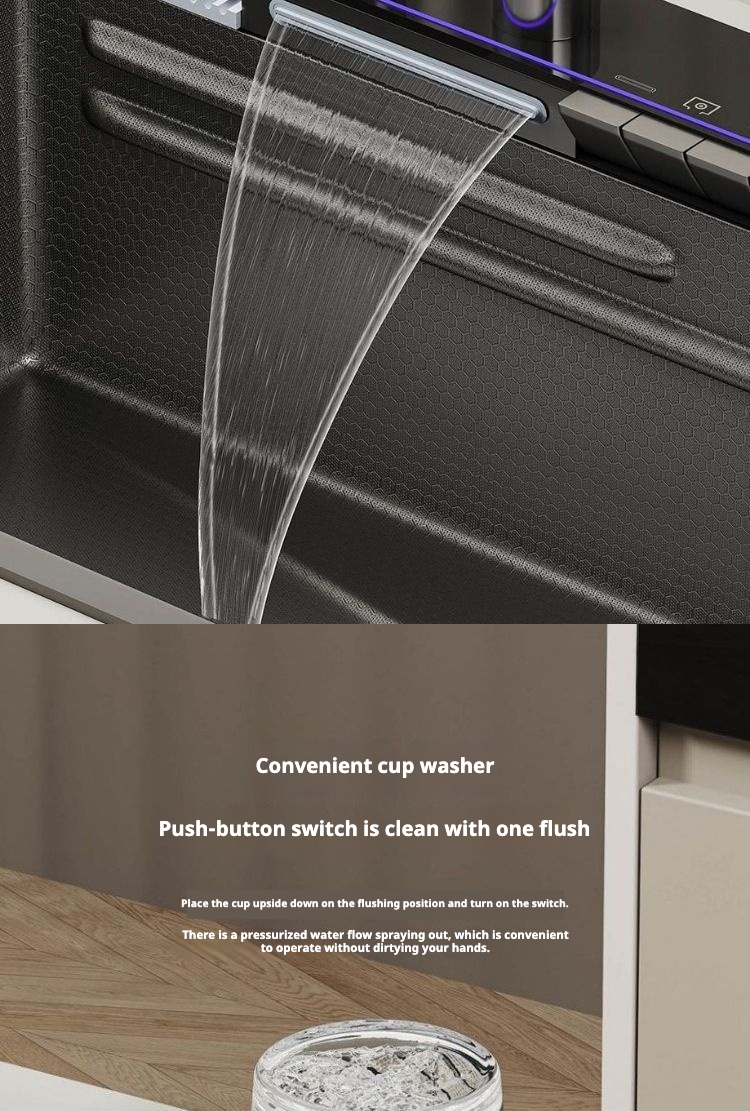 حوض من الألومنيوم بفتحة واحدة كبيرة منقوش على شكل قرص العسل بتصميم حوت طائر مخصص مع شاشة رقمية وزر KS