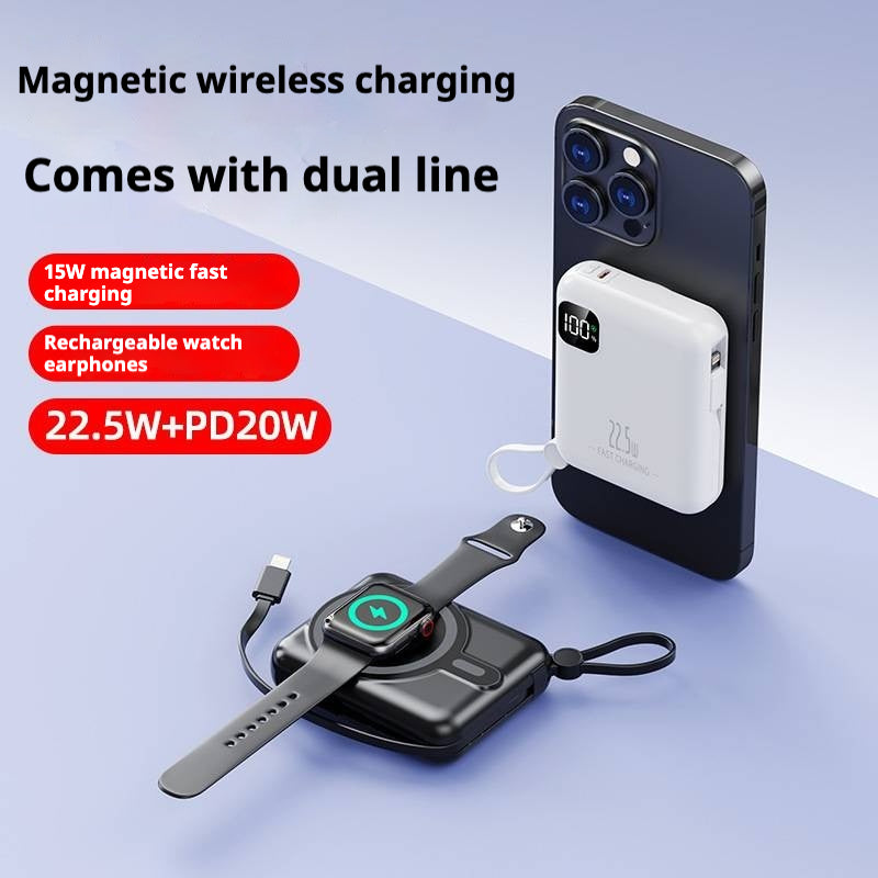 Portable Mini Fast Charging Magnetic Wireless Power Bank Three-In-One Built-In Dual-Line PB