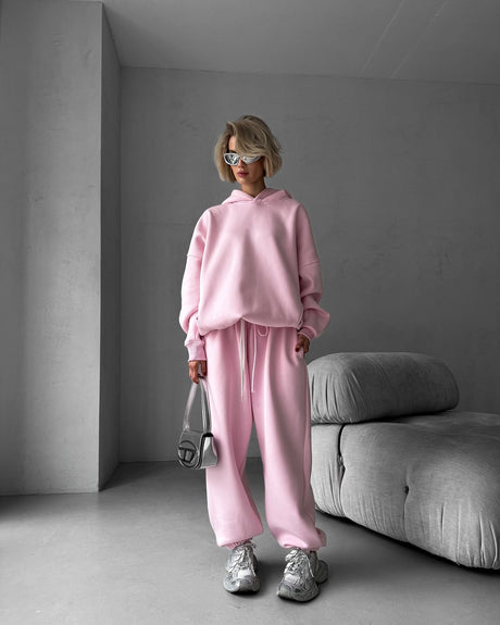 Pure Color Long-Sleeved Hooded Sweatshirt Women's Casual Pants Suit
