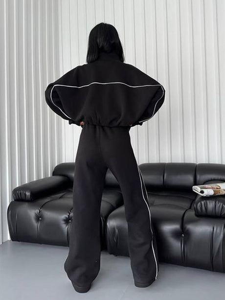 آرام دہ اور پرسکون سوٹ لمبی بازو ہاف ٹرٹلنک کارڈیگن سویٹ شرٹ لیس اپ دھاری دار پتلون