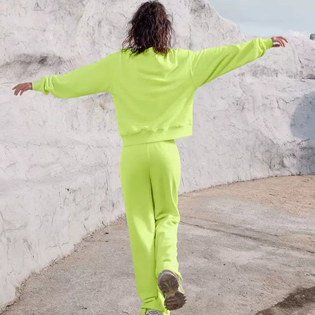 Clothing Casual Round Neck Suit Fleece-Lined Long-Sleeved Sweatshirt Suit