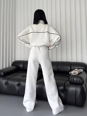 Casual Suit Long-Sleeved Half Turtleneck Cardigan Sweatshirt Lace-Up Striped Pants