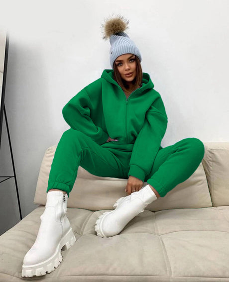 women's autumn and winter long sleeve casual hooded two-piece set