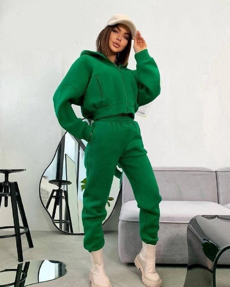 women's autumn and winter long sleeve casual hooded two-piece set