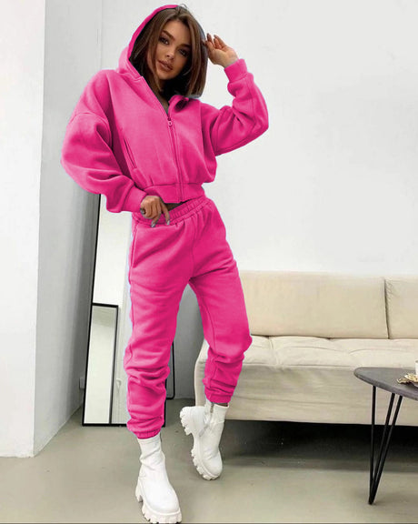 women's autumn and winter long sleeve casual hooded two-piece set