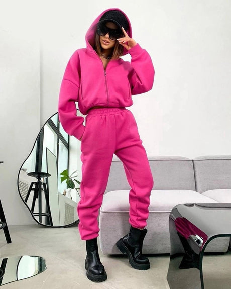 women's autumn and winter long sleeve casual hooded two-piece set