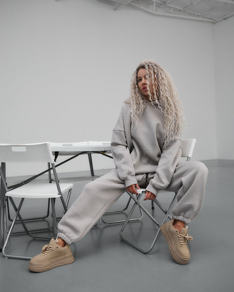 Pure Color Long-Sleeved Hooded Sweatshirt Women's Casual Pants Suit