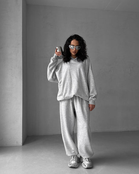 Pure Color Long-Sleeved Hooded Sweatshirt Women's Casual Pants Suit