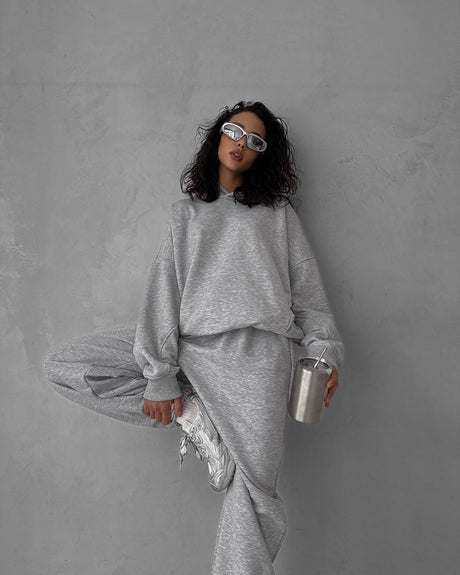 Pure Color Long-Sleeved Hooded Sweatshirt Women's Casual Pants Suit