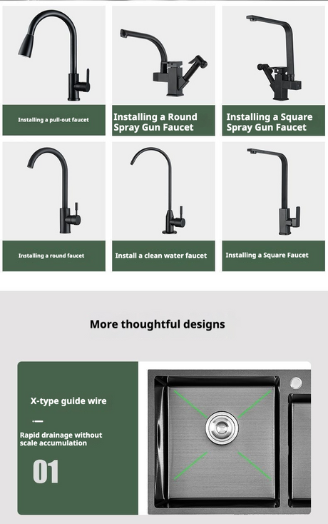 Kitchen Sink Double Trough Black Nano 304 Dishwashing Pool Thickened Stainless Steel Household Washing Vegetable Default Item Manual KS