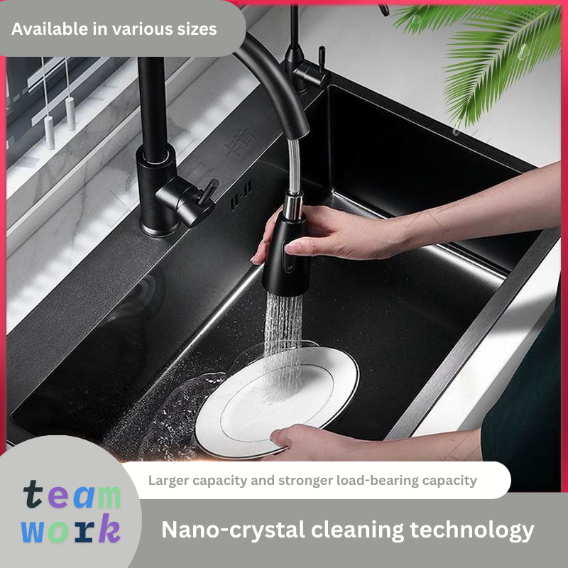 Thickened Black Nano 304 Sink Single Trough Stainless Steel Manual Sink Vegetable Sink Black Diamond Double Trough Sink KS